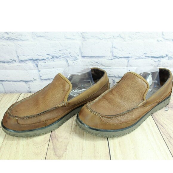 LL Bean All Week Brown Leather Shearling Lined Cozy Moccasin Slippers Size 12 M - Picture 2 of 9